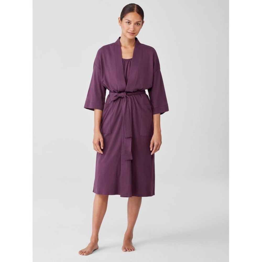 Eileen Fisher Organic Cotton Robe Small Medium Plum Red Housecoat Soft Minimal